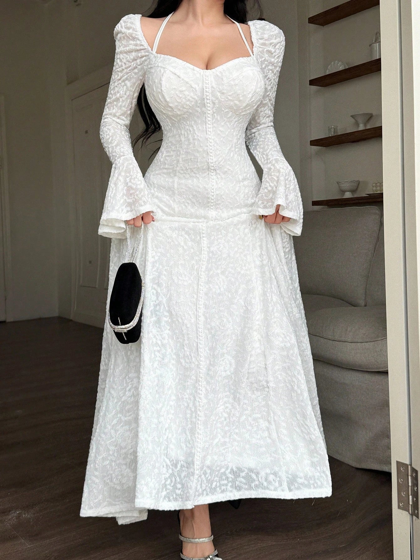 Vintage Inspired Ruby Red Lace Gown For Women Featuring Sweetheart Bust And Bell Sleeves A Stunning Statement Piece