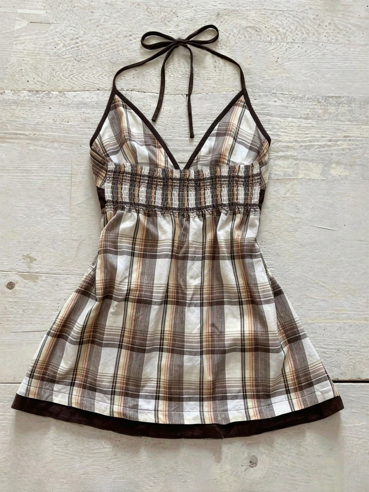 Vintage Plaid V-Neck Cinched Waist Sexy Crop Top