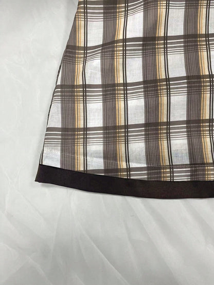 Vintage Plaid V-Neck Cinched Waist Sexy Crop Top