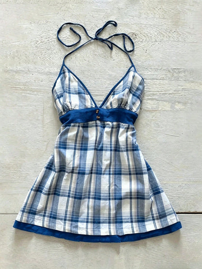 Vintage Plaid V-Neck Cinched Waist Sexy Crop Top