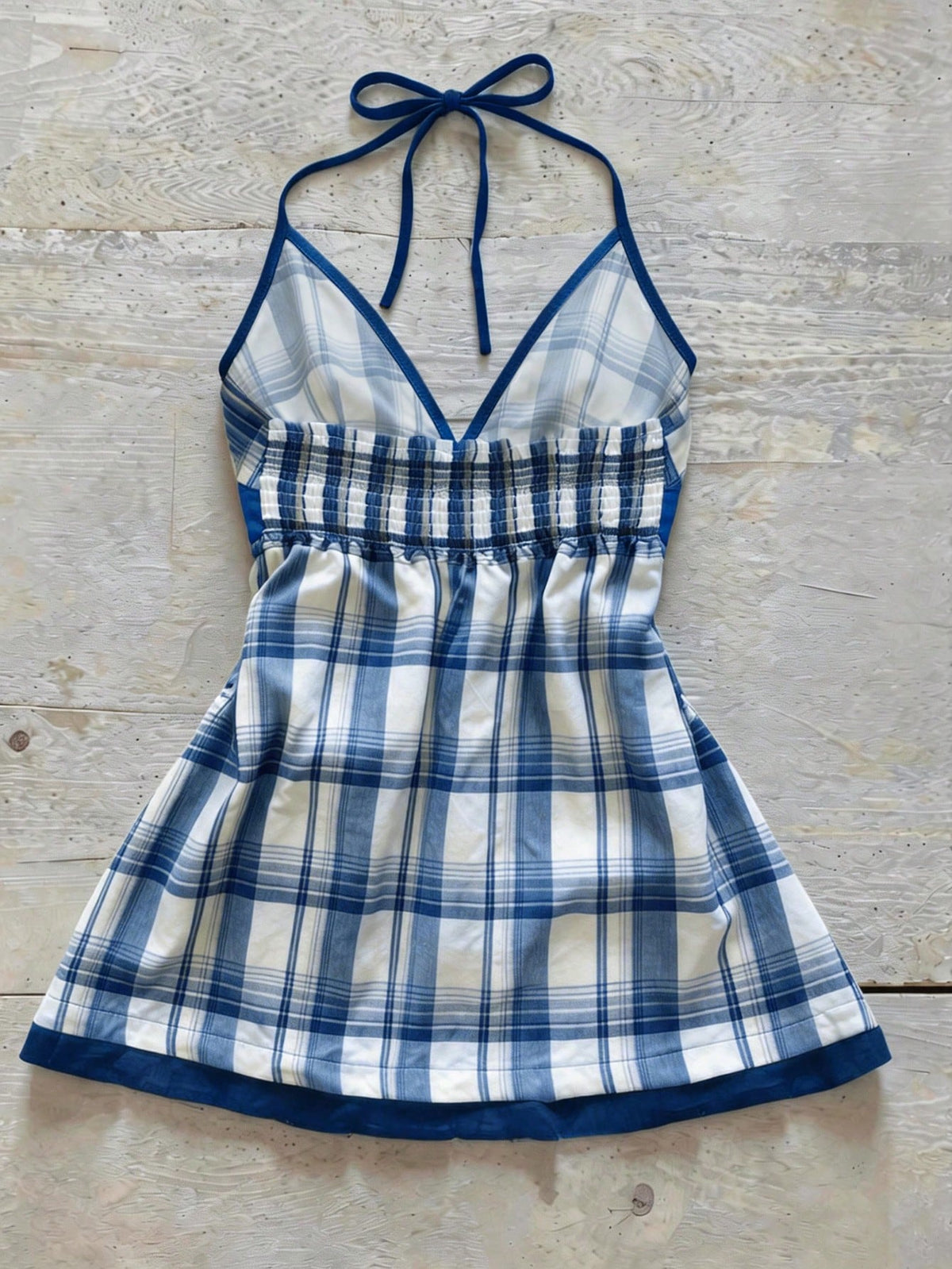Vintage Plaid V-Neck Cinched Waist Sexy Crop Top