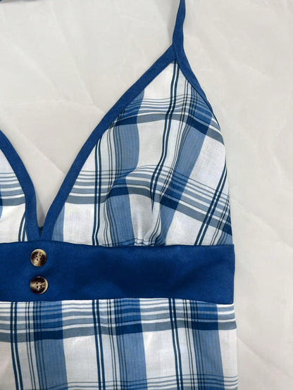 Vintage Plaid V-Neck Cinched Waist Sexy Crop Top