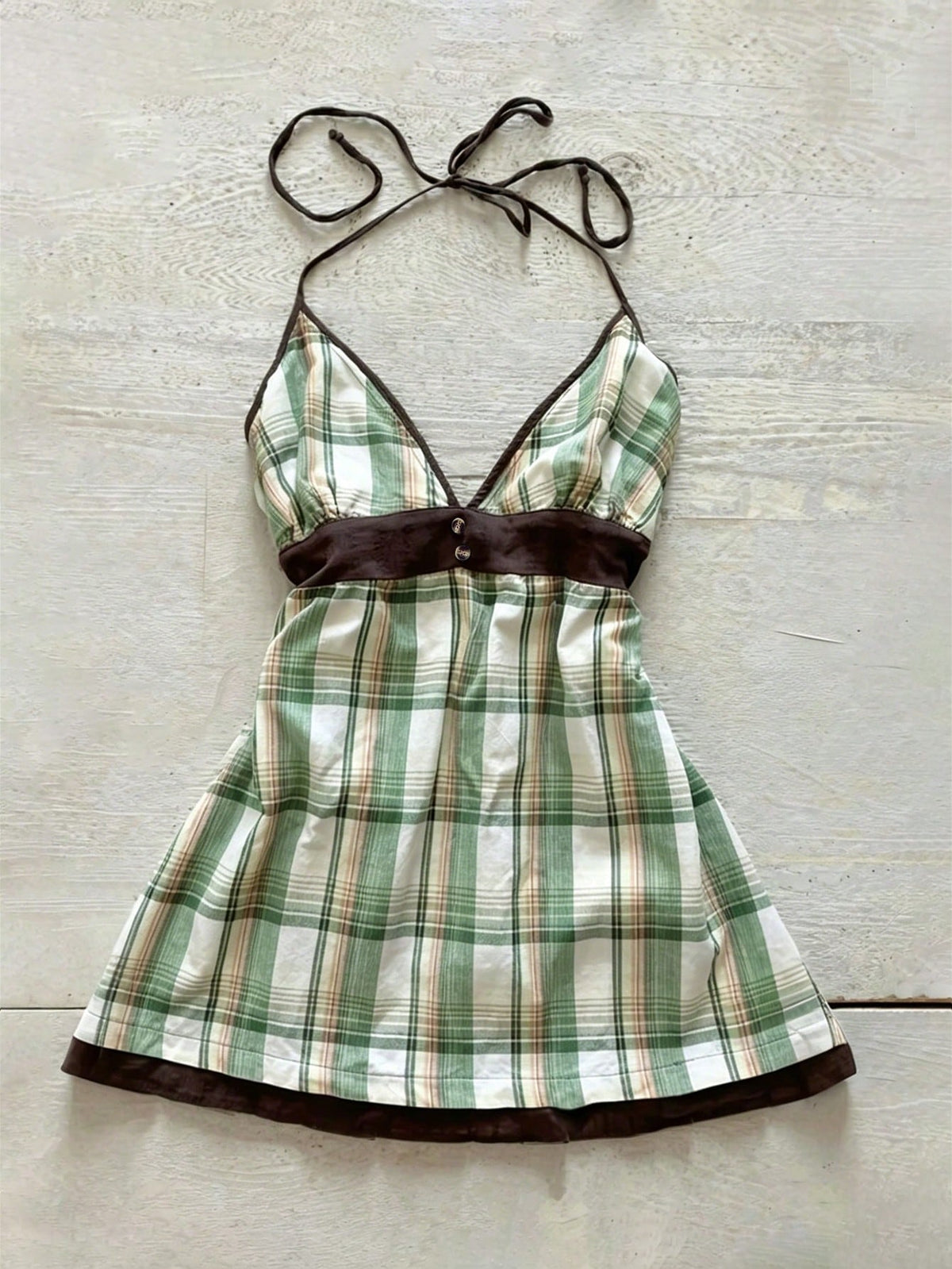 Vintage Plaid V-Neck Cinched Waist Sexy Crop Top