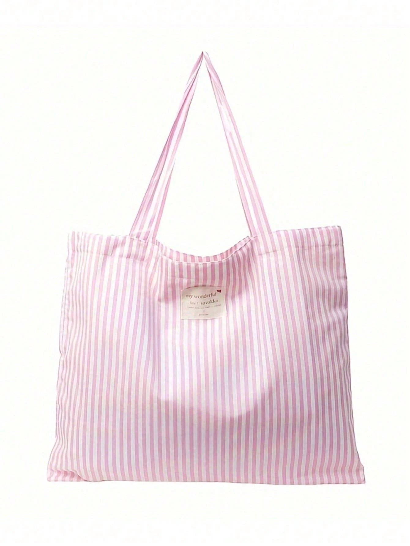 Vintage Striped Canvas Tote Bag, Women's Large Capacity Suitable For Travel And Shopping, For Her