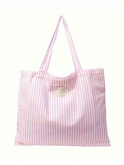 Vintage Striped Canvas Tote Bag, Women's Large Capacity Suitable For Travel And Shopping, For Her