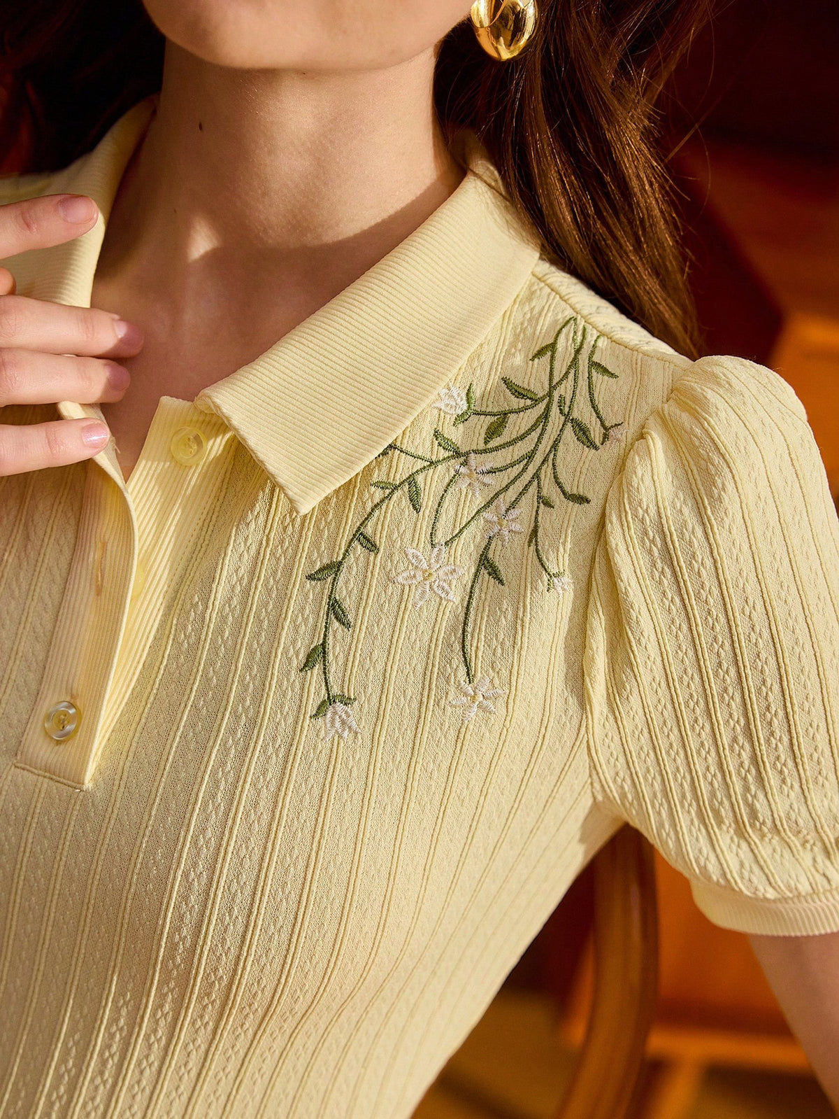 Vintamour Vintage Elegant Women's T-Shirt Polo Shirt Knit Jacquard Textured Ditsy Floral Embroidered Button Casual Commute Vacation Holiday Top