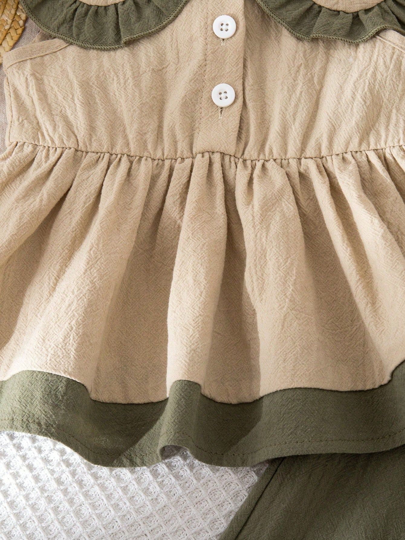 Vintaside Kids 2pcs/Set Baby Girl 0-3 Years Old Casual Daily Washed Cotton Oversized Collar Sleeveless Shirt Top And Wide Leg Pants Set