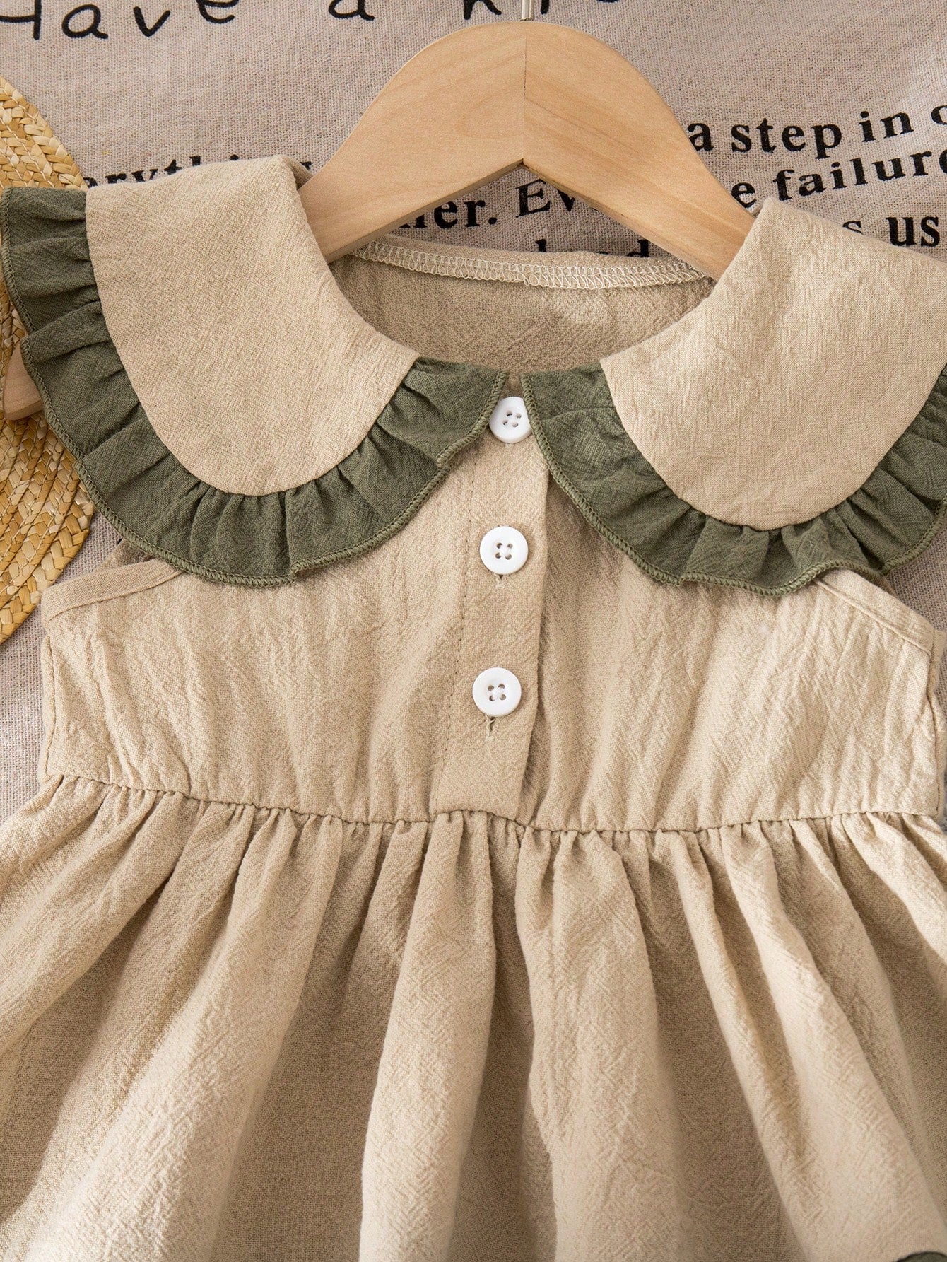 Vintaside Kids 2pcs/Set Baby Girl 0-3 Years Old Casual Daily Washed Cotton Oversized Collar Sleeveless Shirt Top And Wide Leg Pants Set