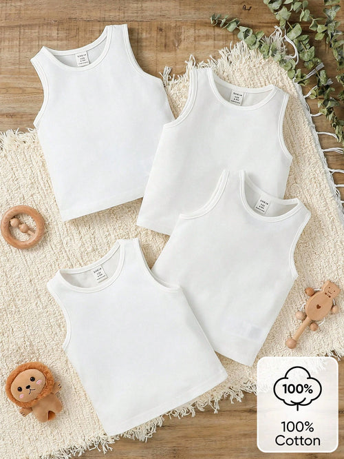 Vintaside Kids Baby Boy 4pcs/Set Classic Casual Daily Sports Comfortable White Tank Top  Suitable For Life  Vacation  School  Spring/Summer  Back To Fall