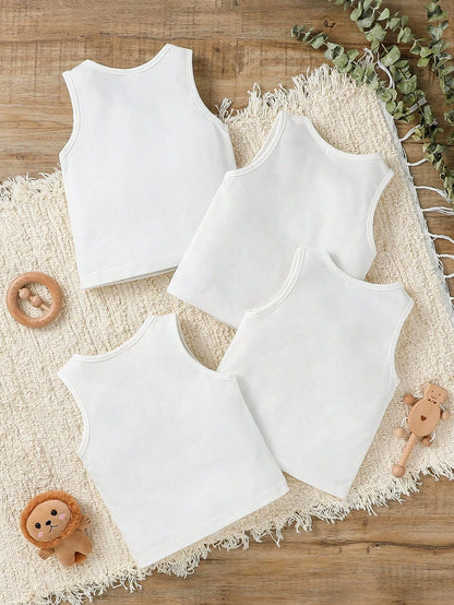 Vintaside Kids Baby Boy 4pcs/Set Classic Casual Daily Sports Comfortable White Tank Top  Suitable For Life  Vacation  School  Spring/Summer  Back To Fall