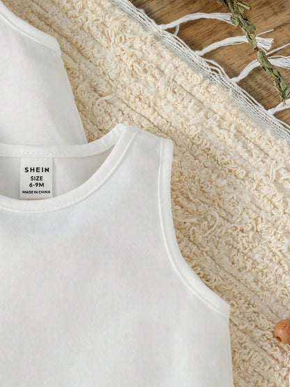 Vintaside Kids Baby Boy 4pcs/Set Classic Casual Daily Sports Comfortable White Tank Top  Suitable For Life  Vacation  School  Spring/Summer  Back To Fall