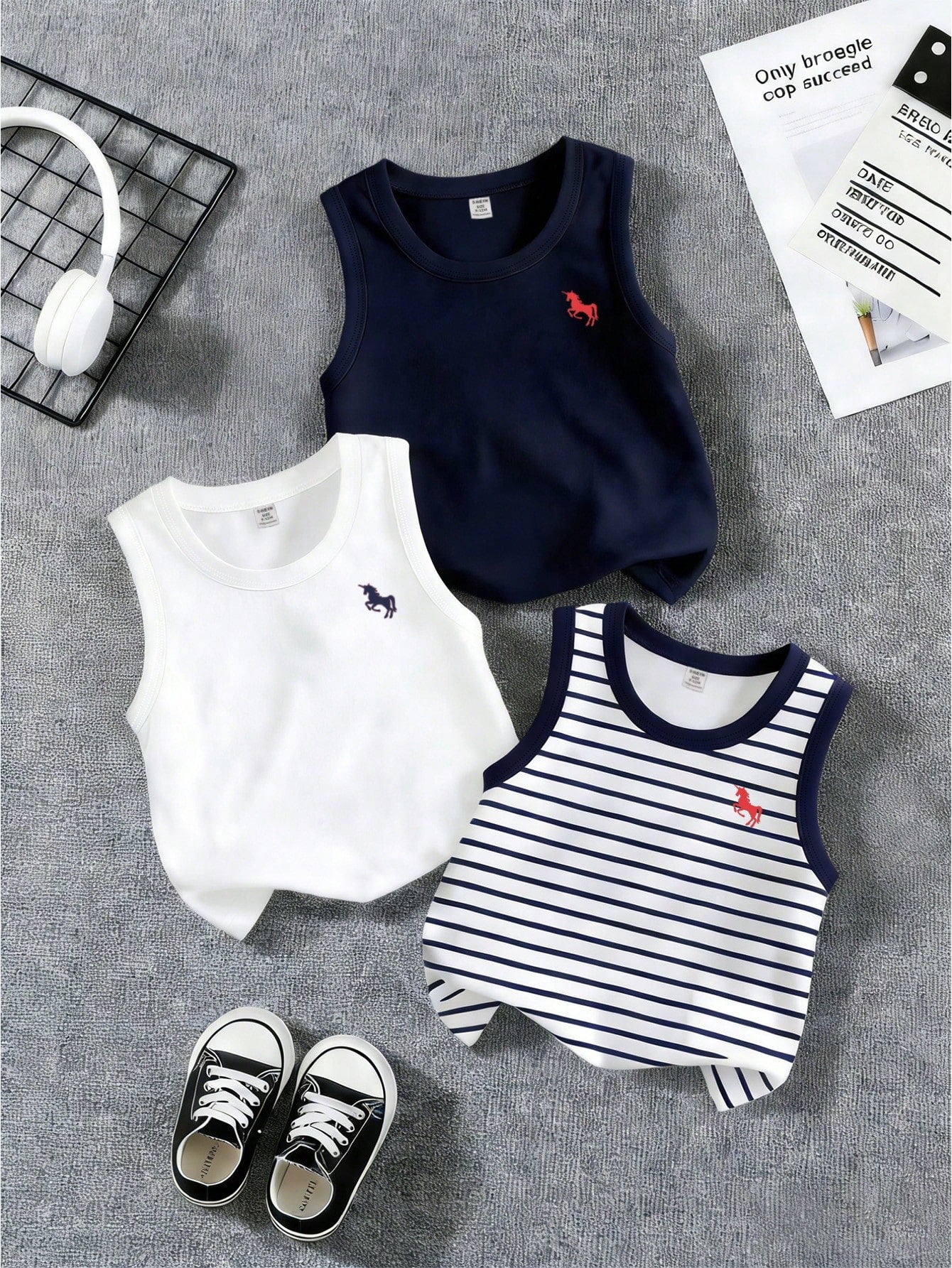 Vintaside Kids Baby Boy 4pcs/Set Classic Casual Daily Sports Comfortable White Tank Top  Suitable For Life  Vacation  School  Spring/Summer  Back To Fall
