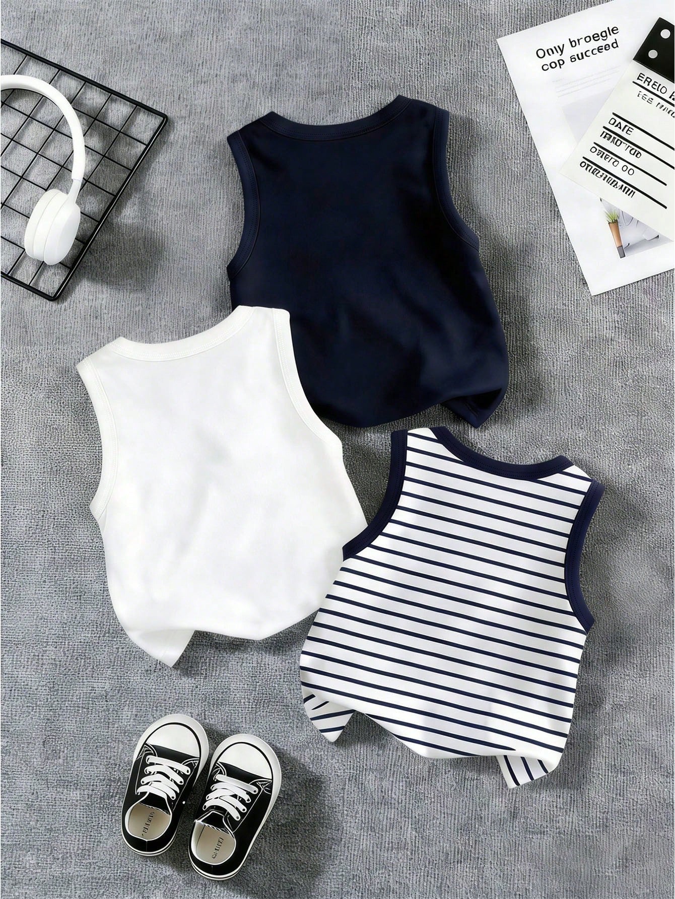 Vintaside Kids Baby Boy 4pcs/Set Classic Casual Daily Sports Comfortable White Tank Top  Suitable For Life  Vacation  School  Spring/Summer  Back To Fall