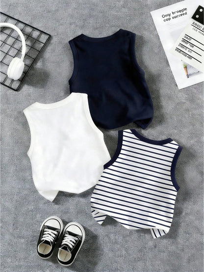Vintaside Kids Baby Boy 4pcs/Set Classic Casual Daily Sports Comfortable White Tank Top  Suitable For Life  Vacation  School  Spring/Summer  Back To Fall