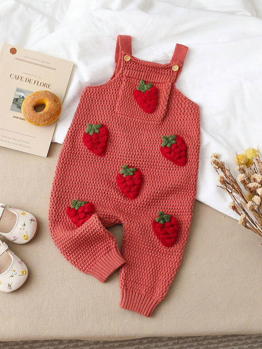 Vintaside Kids Baby Girl Casual Strawberry Decorated Knitted Jumpsuit