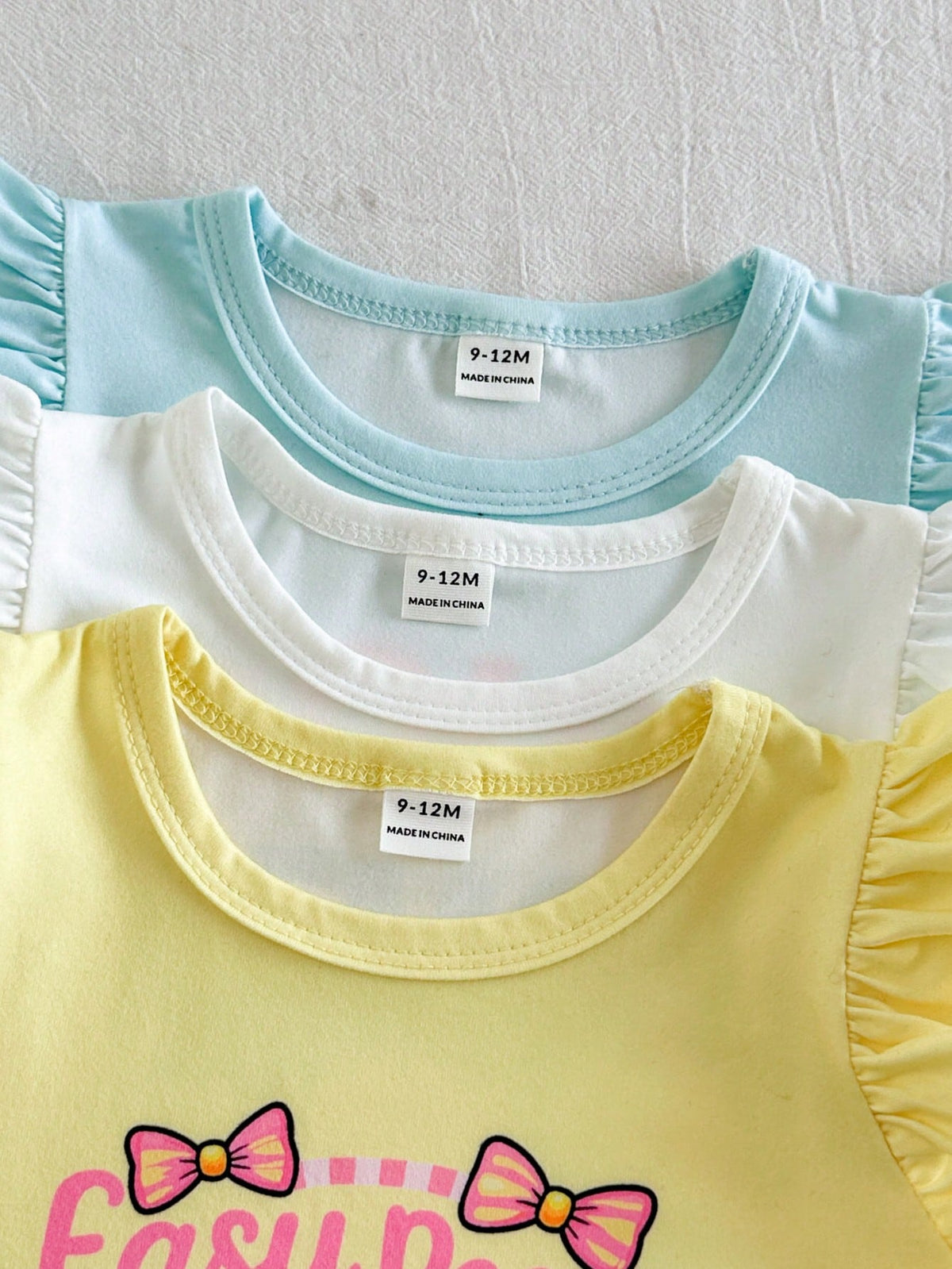 Vintaside Kids Babygirl Summer Knit Loose Fit Multi-Color Cute Sweet Colorful Print Flutter Sleeve Top And Shorts 3-Piece Set, Casual Summer Outfit, Birthday Party Theme, Picnic Essential