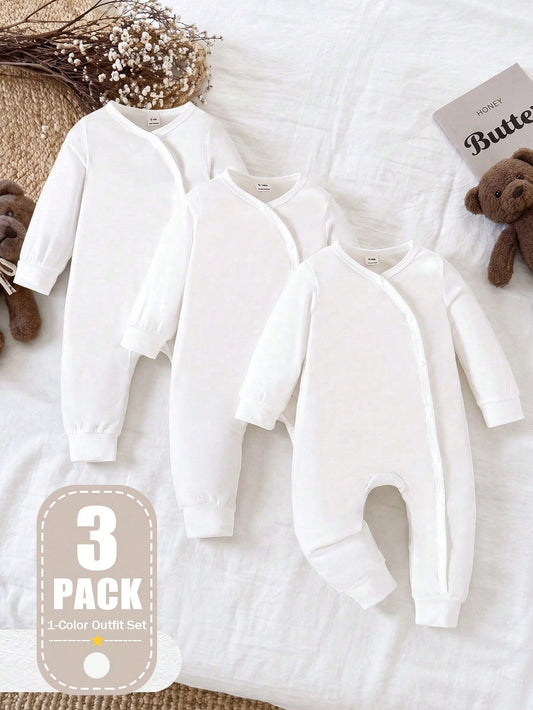 Vintaside Kids Pure White Infant Long Sleeve Romper, Newborn White Snap Button Jumpsuit Spring/Autumn Style, Soft Skin-Friendly Fabric, Versatile Fit, Cute Playful Design, Comfortable Children's