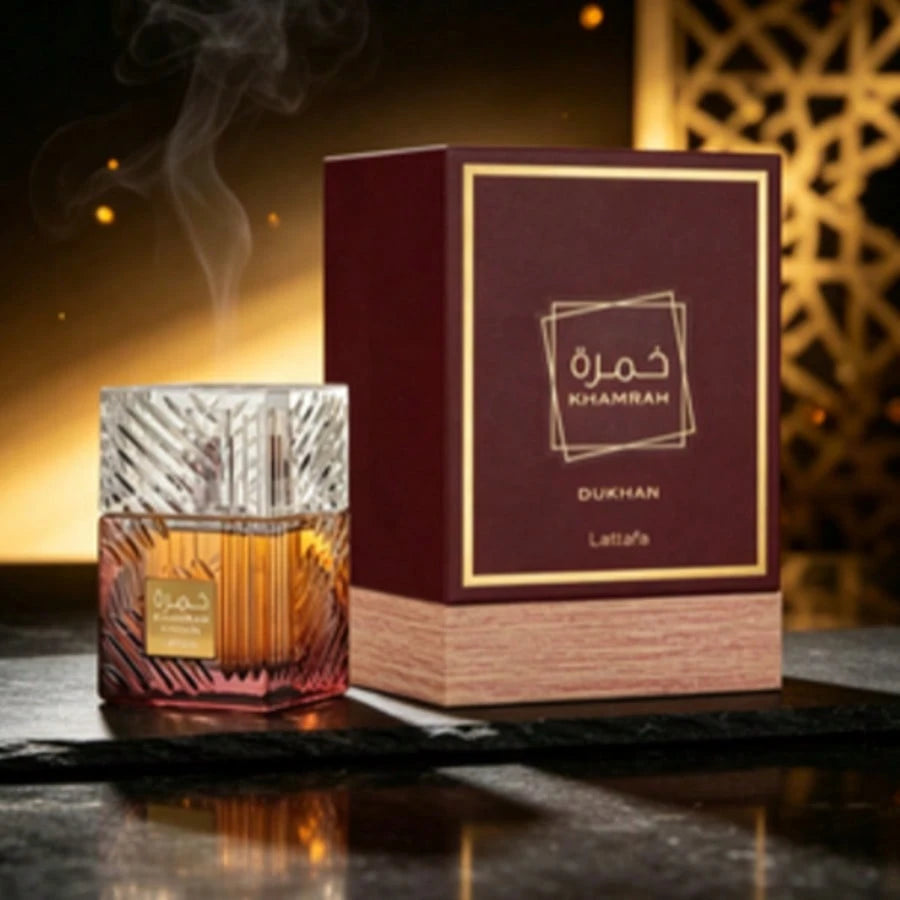 Viral Lattafa Khamrah Dukhan Unisex EDP Spray, 30ml 1.0oz/ 100ml 3.4oz, Authentic Arabian Oriental Perfume, Intense Smoky Woody Spicy Long Wear Fragrance For Him & Her