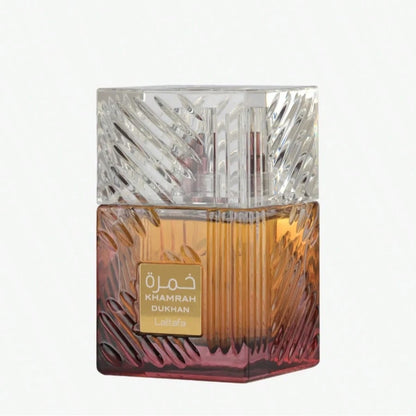 Viral Lattafa Khamrah Dukhan Unisex EDP Spray, 30ml 1.0oz/ 100ml 3.4oz, Authentic Arabian Oriental Perfume, Intense Smoky Woody Spicy Long Wear Fragrance For Him & Her