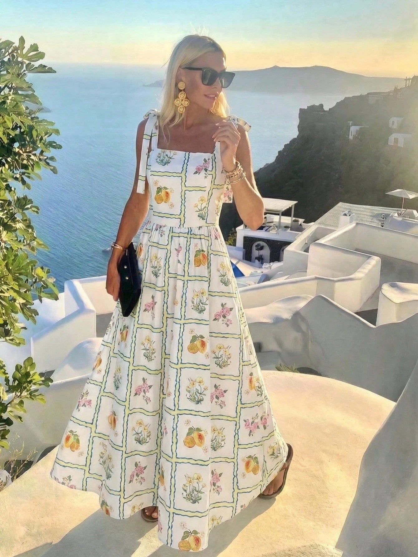 Vivid Eden Woven Printed Sleeveless Ankle Length Summer Dress For Women Summer Clothing, Vacation Style, For Beach Vacation Vacation White Boho Tropical