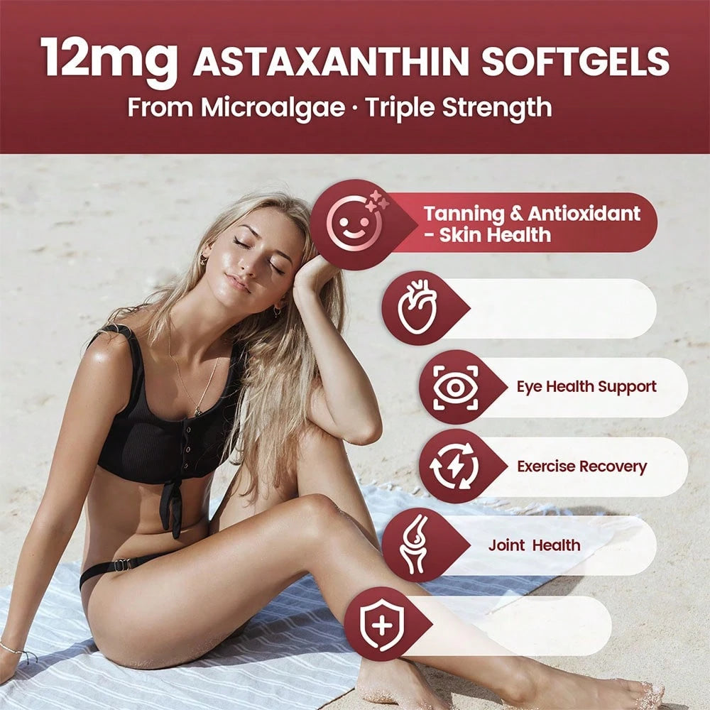 VivoNu Astaxanthin 12mg, 240 Softgel Capsules, Fresh Rain Red Algae, 10 In 1 Astaxanthin Antioxidant Supplement, Containing Lycopene, Grape Seeds, Vitamin E, Etc., Supporting Eye, Joint, And Skin Heal