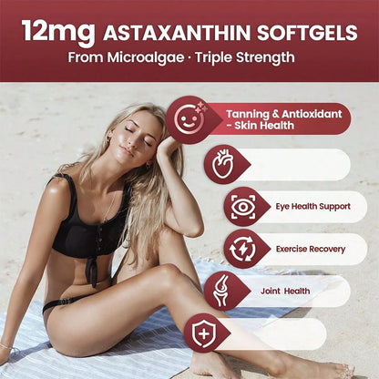 VivoNu Astaxanthin 12mg, 240 Softgel Capsules, Fresh Rain Red Algae, 10 In 1 Astaxanthin Antioxidant Supplement, Containing Lycopene, Grape Seeds, Vitamin E, Etc., Supporting Eye, Joint, And Skin Heal