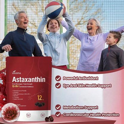 VivoNu Astaxanthin 12mg, 240 Softgel Capsules, Fresh Rain Red Algae, 10 In 1 Astaxanthin Antioxidant Supplement, Containing Lycopene, Grape Seeds, Vitamin E, Etc., Supporting Eye, Joint, And Skin Heal