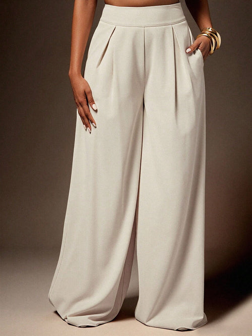 Vixey High-Waist Flowy Wide Leg Pants, Work Pants, Office Wear, Work Trousers, Casual Trousers