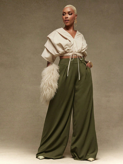 Vixey High-Waist Flowy Wide Leg Pants, Work Pants, Office Wear, Work Trousers, Casual Trousers