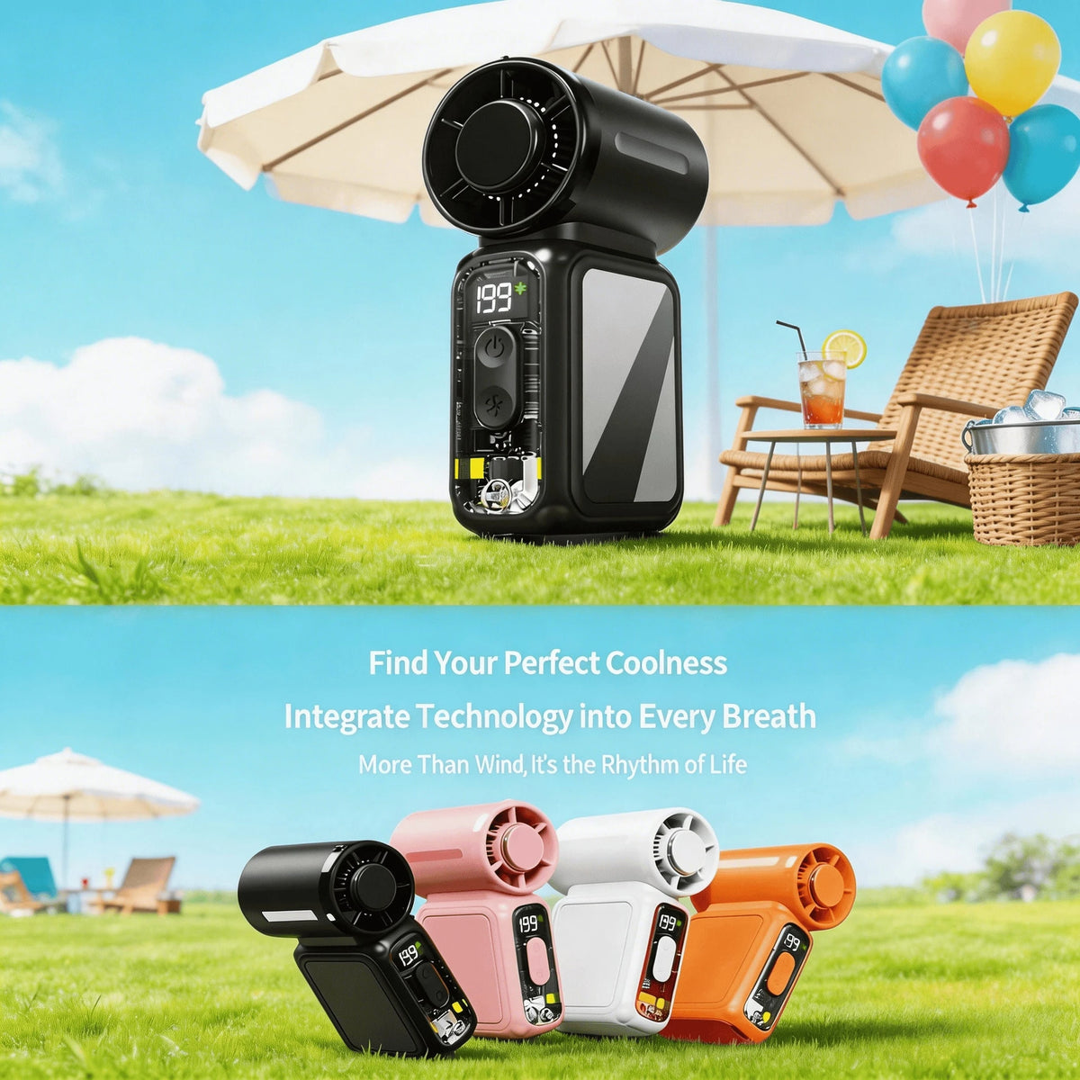W&O 2026New Portable Fan,3-In-1 Handheld Fan, Neck Fan With A Makeup Mirror,5000mAh Battery 13H Long Lasting, 199 Adjustable Speeds, LED Flashlight & SOS Emergency Light, Type-C Rechargeable Ultra Qui