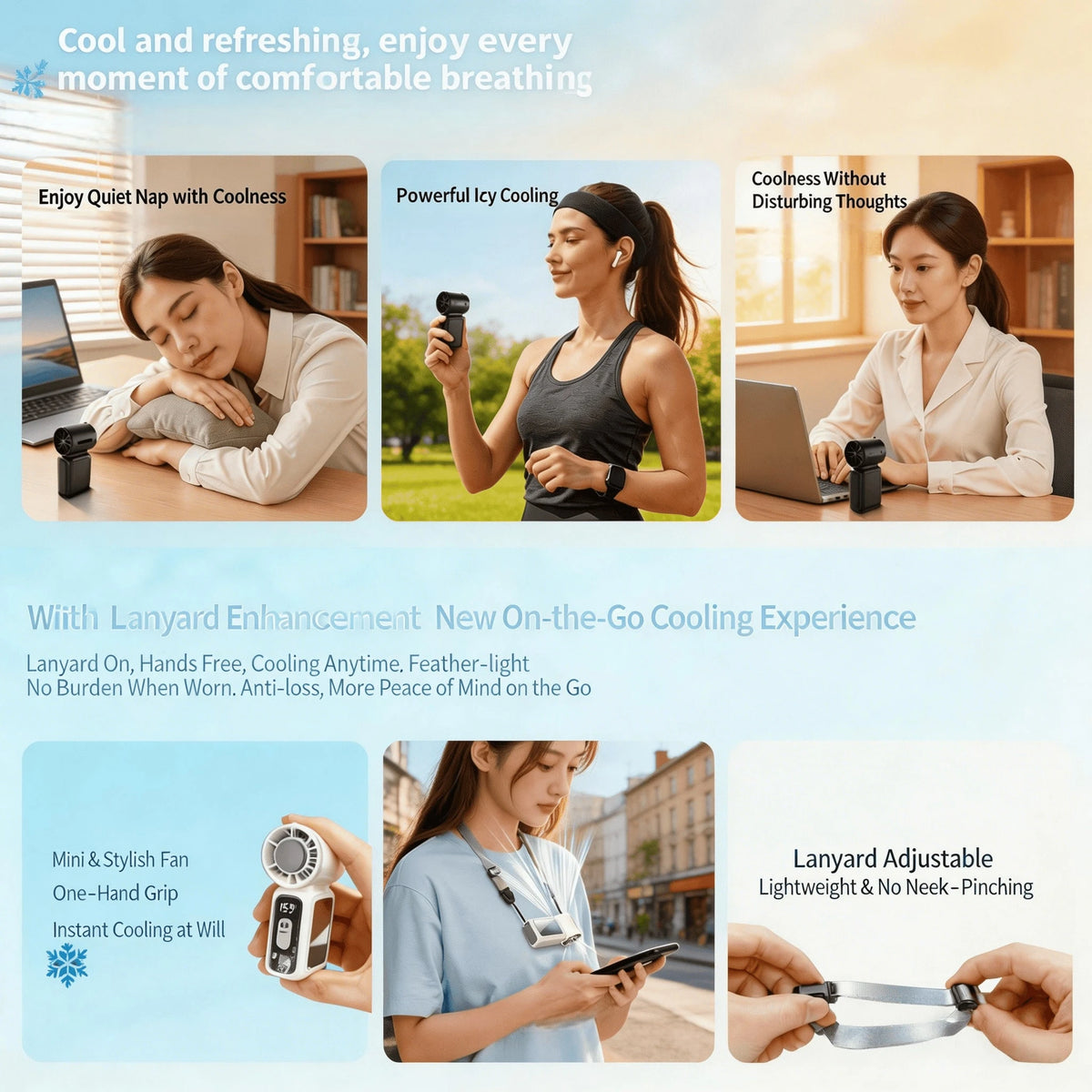 W&O 2026New Portable Fan,3-In-1 Handheld Fan, Neck Fan With A Makeup Mirror,5000mAh Battery 13H Long Lasting, 199 Adjustable Speeds, LED Flashlight & SOS Emergency Light, Type-C Rechargeable Ultra Qui