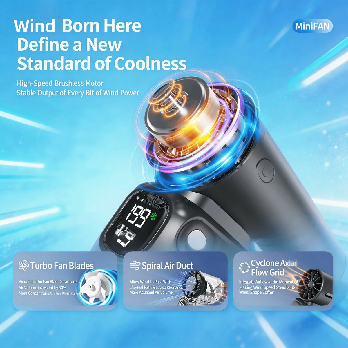 W&O 2026New Portable Fan,3-In-1 Handheld Fan, Neck Fan With A Makeup Mirror,5000mAh Battery 13H Long Lasting, 199 Adjustable Speeds, LED Flashlight & SOS Emergency Light, Type-C Rechargeable Ultra Qui