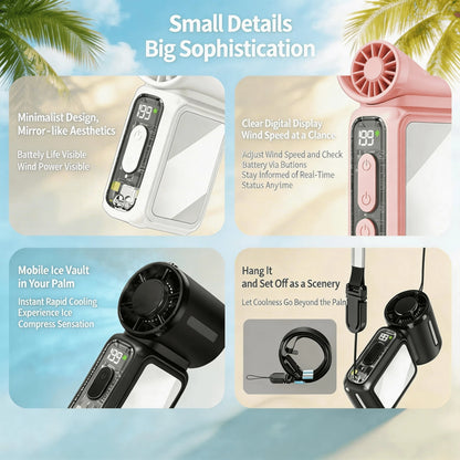 W&O 2026New Portable Fan,3-In-1 Handheld Fan, Neck Fan With A Makeup Mirror,5000mAh Battery 13H Long Lasting, 199 Adjustable Speeds, LED Flashlight & SOS Emergency Light, Type-C Rechargeable Ultra Qui