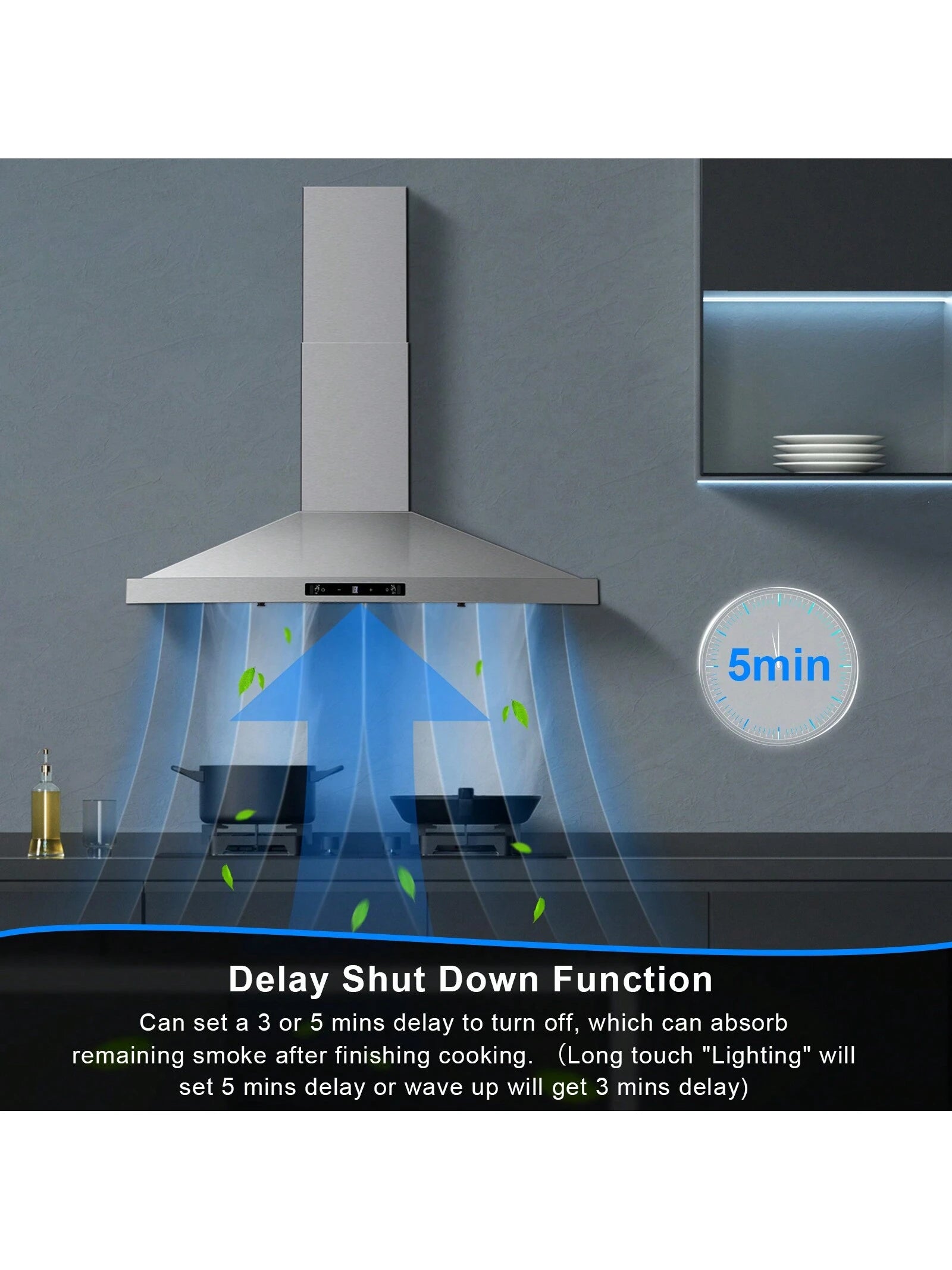 Wall Mount Range Hood 30 Inch, Ducted/Ductless Range Hood With Gesture Sensing & Touch Control, Kitchen Hood 30 Inch 450CFM, Vent Hood W/Stainless Steel Baffle Filters, 3 Speed Fan