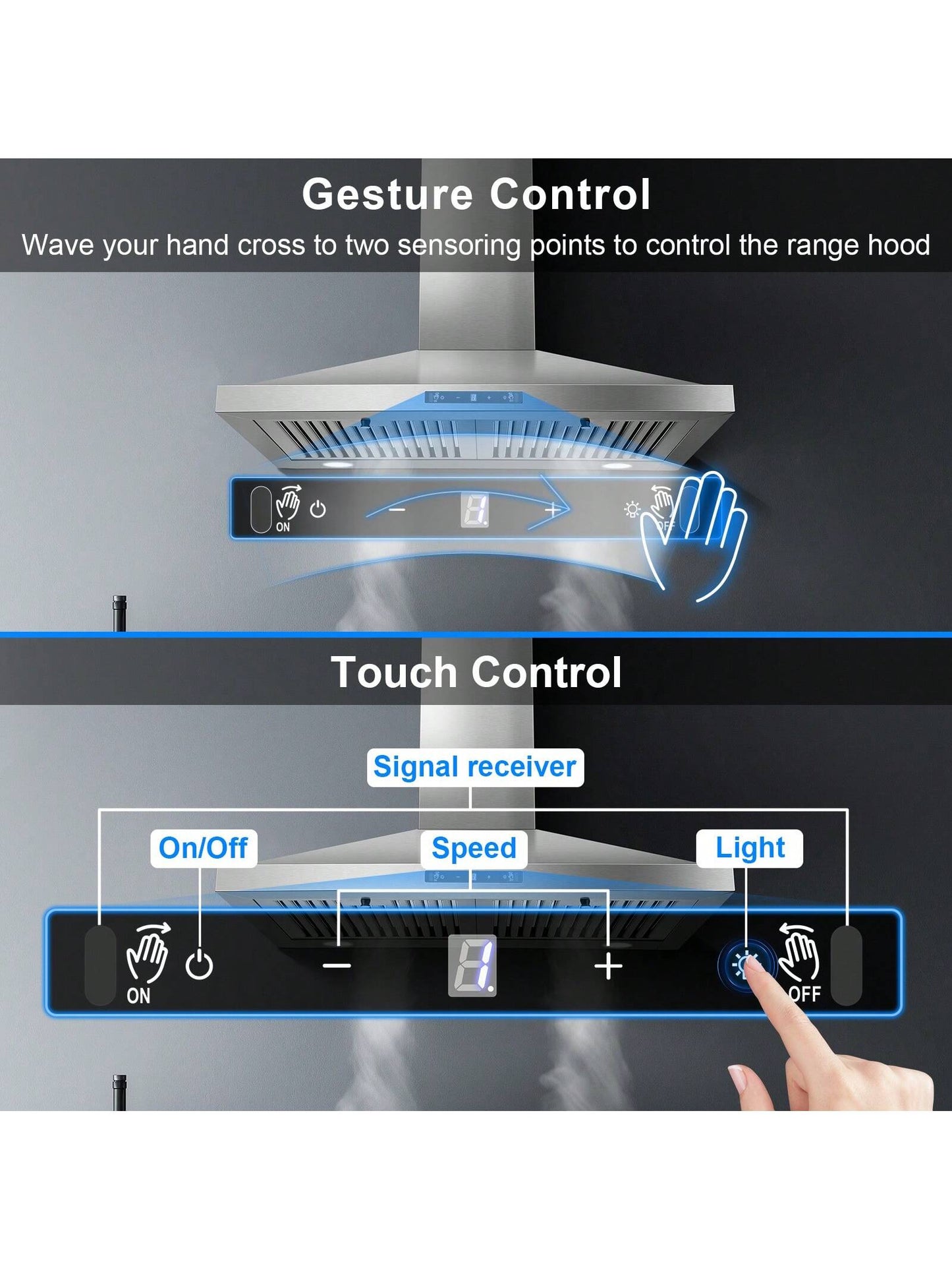Wall Mount Range Hood 30 Inch, Ducted/Ductless Range Hood With Gesture Sensing & Touch Control, Kitchen Hood 30 Inch 450CFM, Vent Hood W/Stainless Steel Baffle Filters, 3 Speed Fan