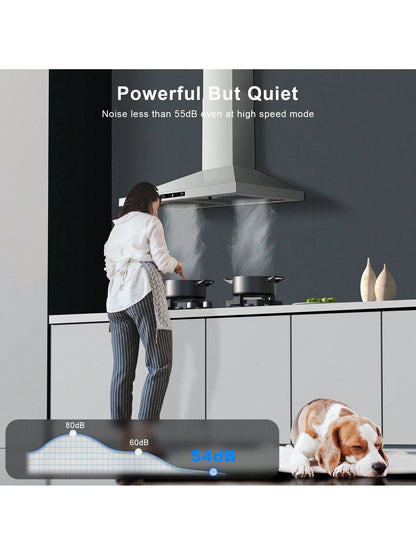 Wall Mount Range Hood 30 Inch, Ducted/Ductless Range Hood With Gesture Sensing & Touch Control, Kitchen Hood 30 Inch 450CFM, Vent Hood W/Stainless Steel Baffle Filters, 3 Speed Fan