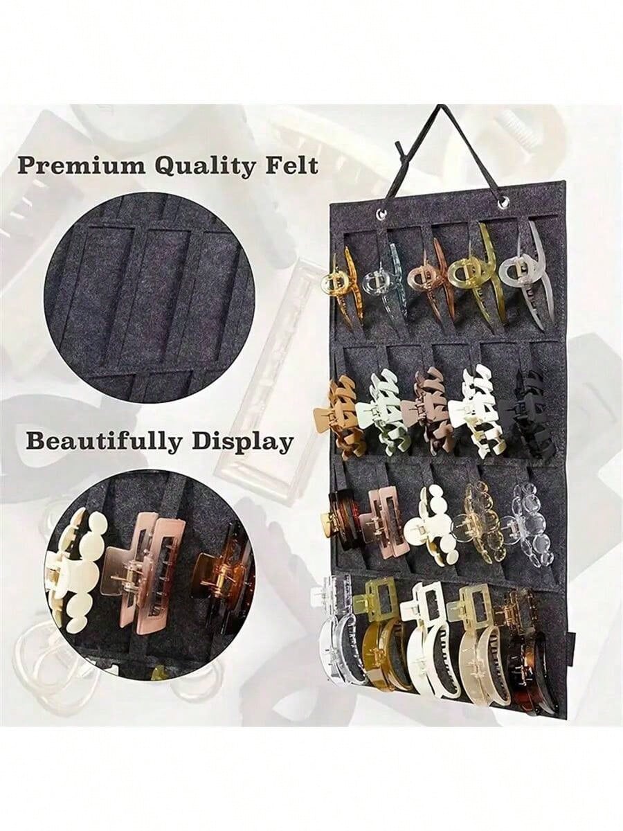 Wall-Mounted Hair Clip Organizer With Invisible Hook – White Felt Hanging Storage For Women And Girls, Multi-Slot Design For Easy Access & Home Decor