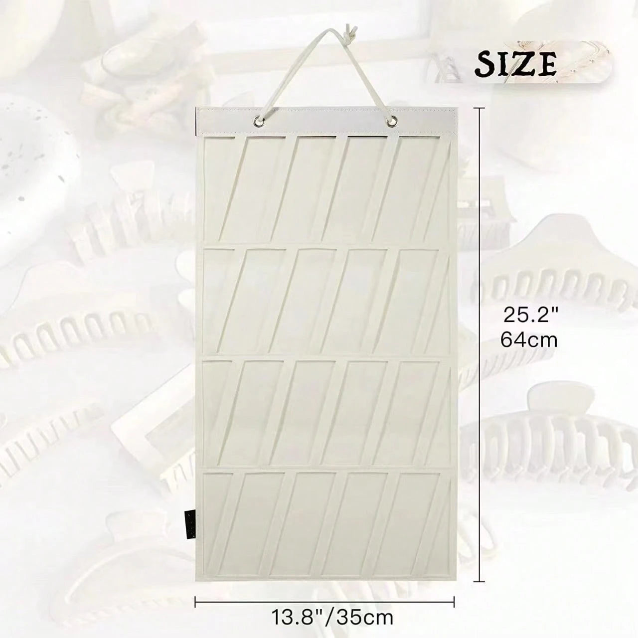 Wall-Mounted Hair Clip Organizer With Invisible Hook – White Felt Hanging Storage For Women And Girls, Multi-Slot Design For Easy Access & Home Decor