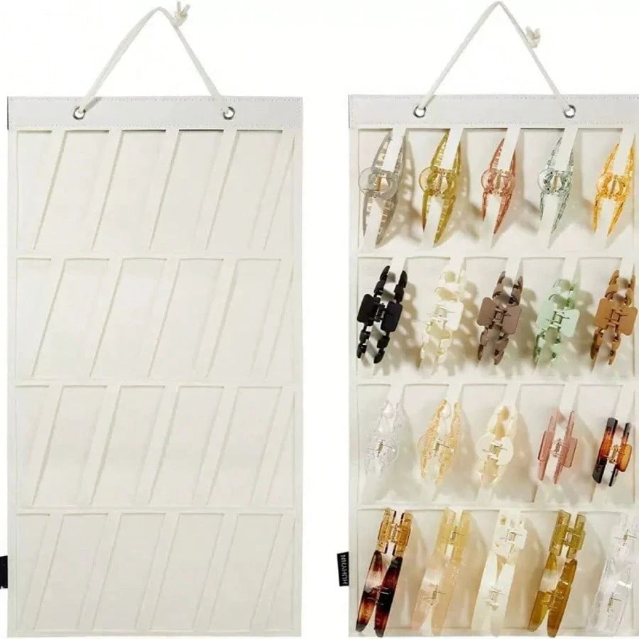 Wall-Mounted Hair Clip Organizer With Invisible Hook – White Felt Hanging Storage For Women And Girls, Multi-Slot Design For Easy Access & Home Decor