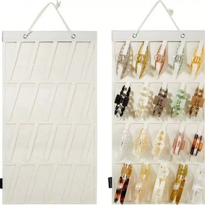 Wall-Mounted Hair Clip Organizer With Invisible Hook – White Felt Hanging Storage For Women And Girls, Multi-Slot Design For Easy Access & Home Decor