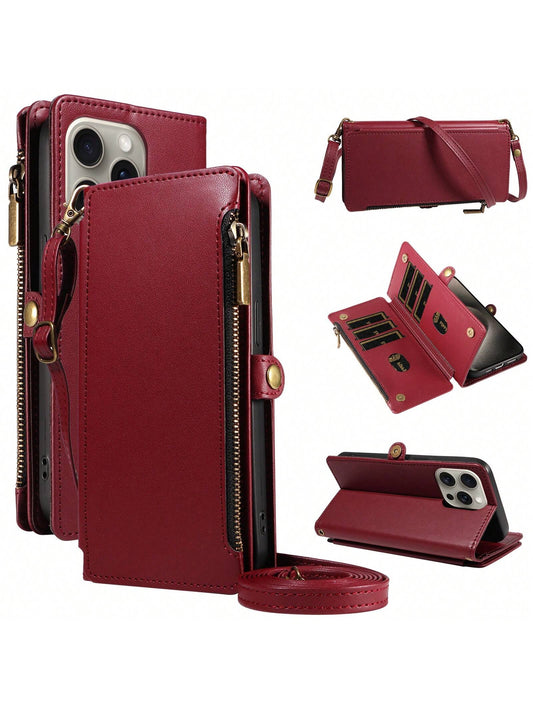 Wallet Card Case Flip Phone Case Leather Lanyard 1pc Multifunctional Leather Wallet Case With Card Slots, Crossbody Strap, Compatible With IPhone 17 Pro Max/ Series, Fashion Protective Cover For Shop