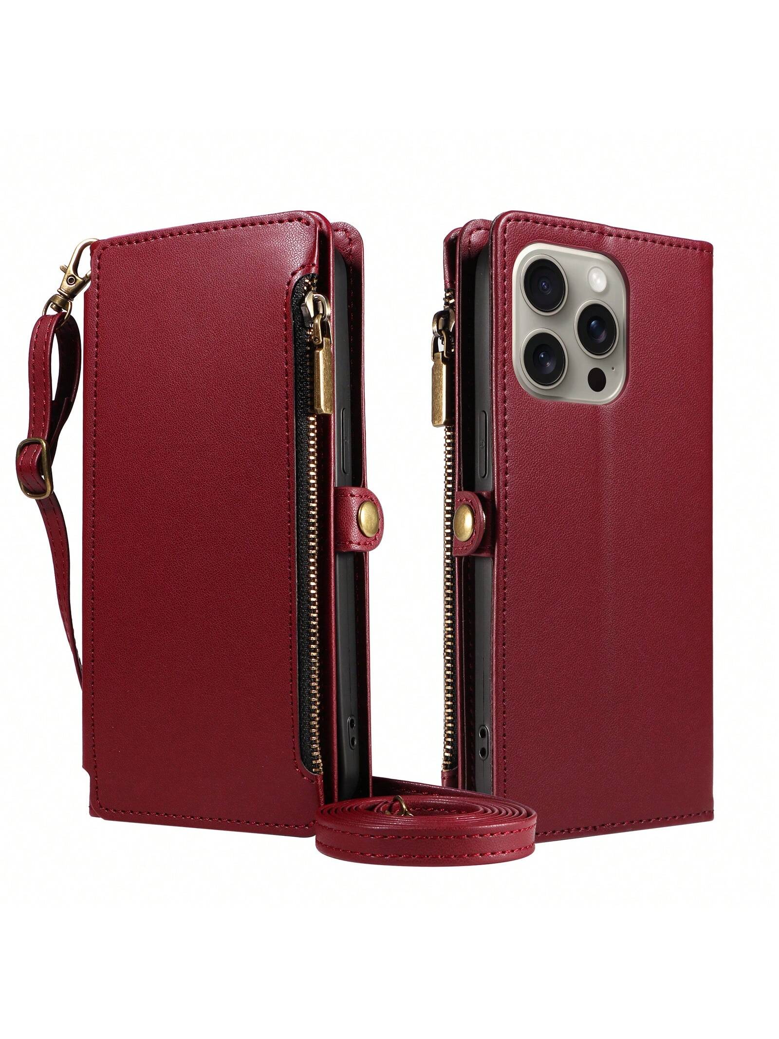 Wallet Card Case Flip Phone Case Leather Lanyard 1pc Multifunctional Leather Wallet Case With Card Slots, Crossbody Strap, Compatible With IPhone 17 Pro Max/ Series, Fashion Protective Cover For Shop