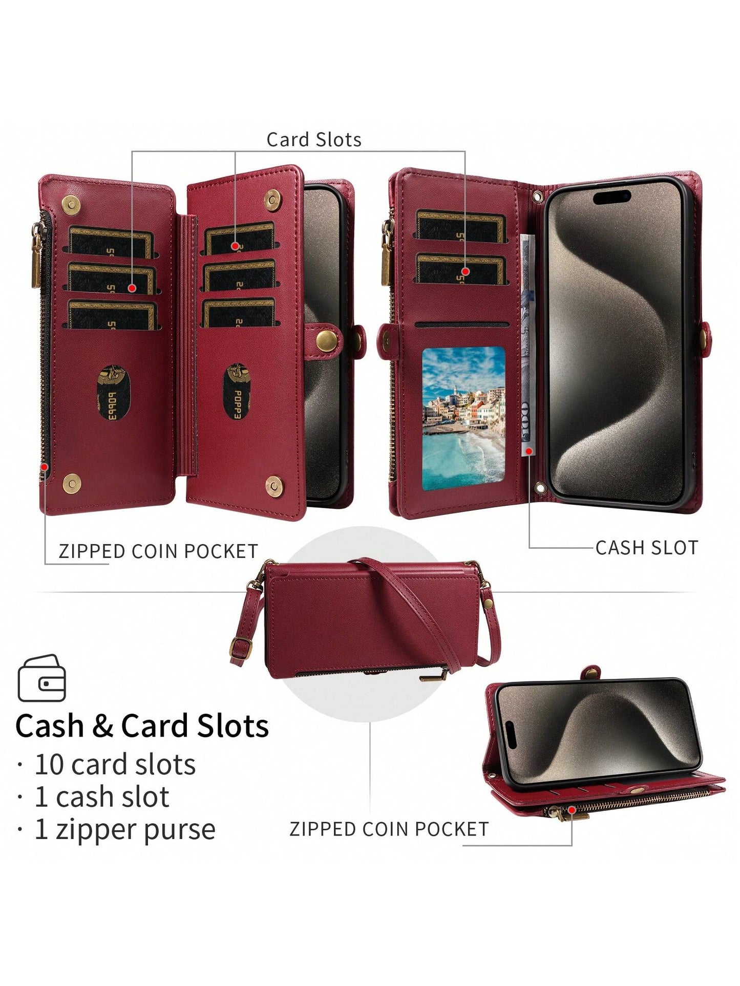 Wallet Card Case Flip Phone Case Leather Lanyard 1pc Multifunctional Leather Wallet Case With Card Slots, Crossbody Strap, Compatible With IPhone 17 Pro Max/ Series, Fashion Protective Cover For Shop