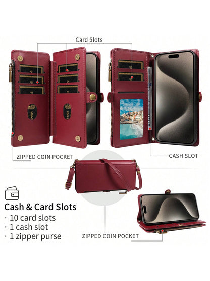 Wallet Card Case Flip Phone Case Leather Lanyard 1pc Multifunctional Leather Wallet Case With Card Slots, Crossbody Strap, Compatible With IPhone 17 Pro Max/ Series, Fashion Protective Cover For Shop