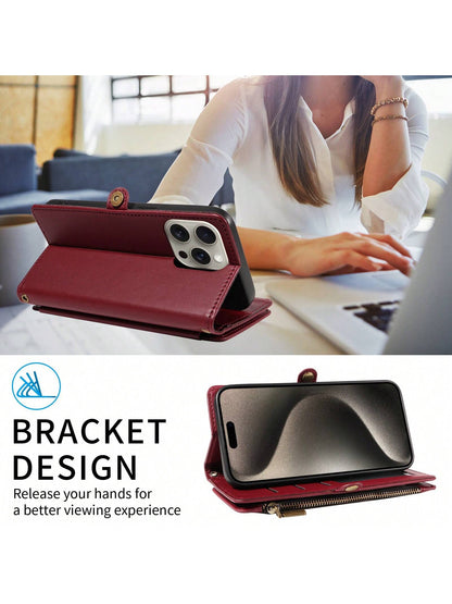 Wallet Card Case Flip Phone Case Leather Lanyard 1pc Multifunctional Leather Wallet Case With Card Slots, Crossbody Strap, Compatible With IPhone 17 Pro Max/ Series, Fashion Protective Cover For Shop