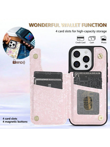 Wallet Foil Printed Embossing Hot Stamped Floral Pattern Double Buckle RFID Blocking Anti Theft Brush With Card Slot Photo Frame Support Function Magnetism Flip PU Artificial Leather Case Compatible W