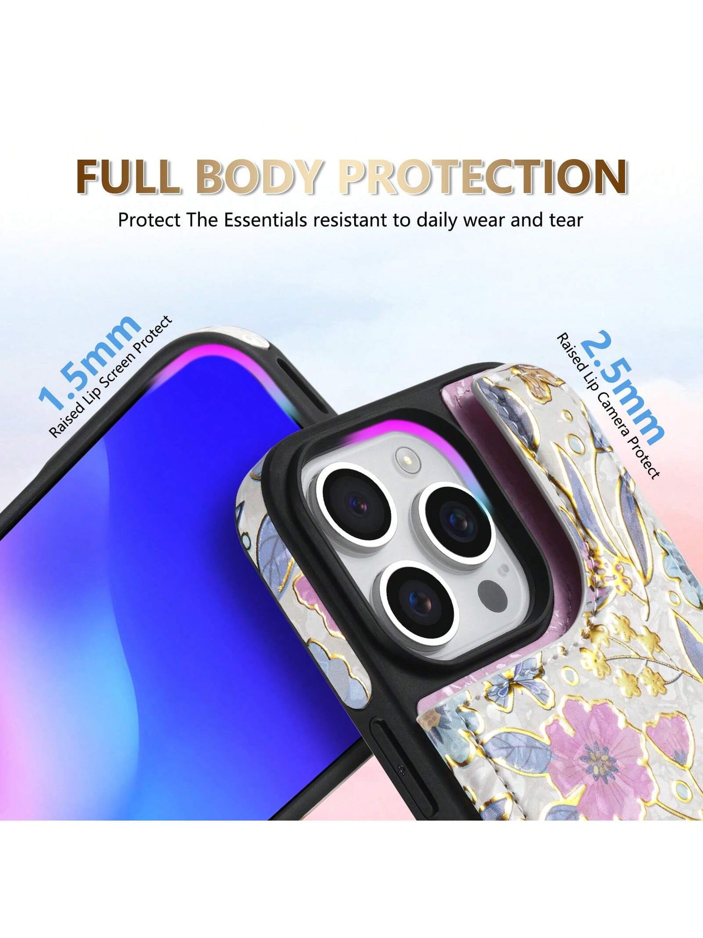 Wallet Foil Printed Embossing Hot Stamped Floral Pattern Double Buckle RFID Blocking Anti Theft Brush With Card Slot Photo Frame Support Function Magnetism Flip PU Artificial Leather Case Compatible W