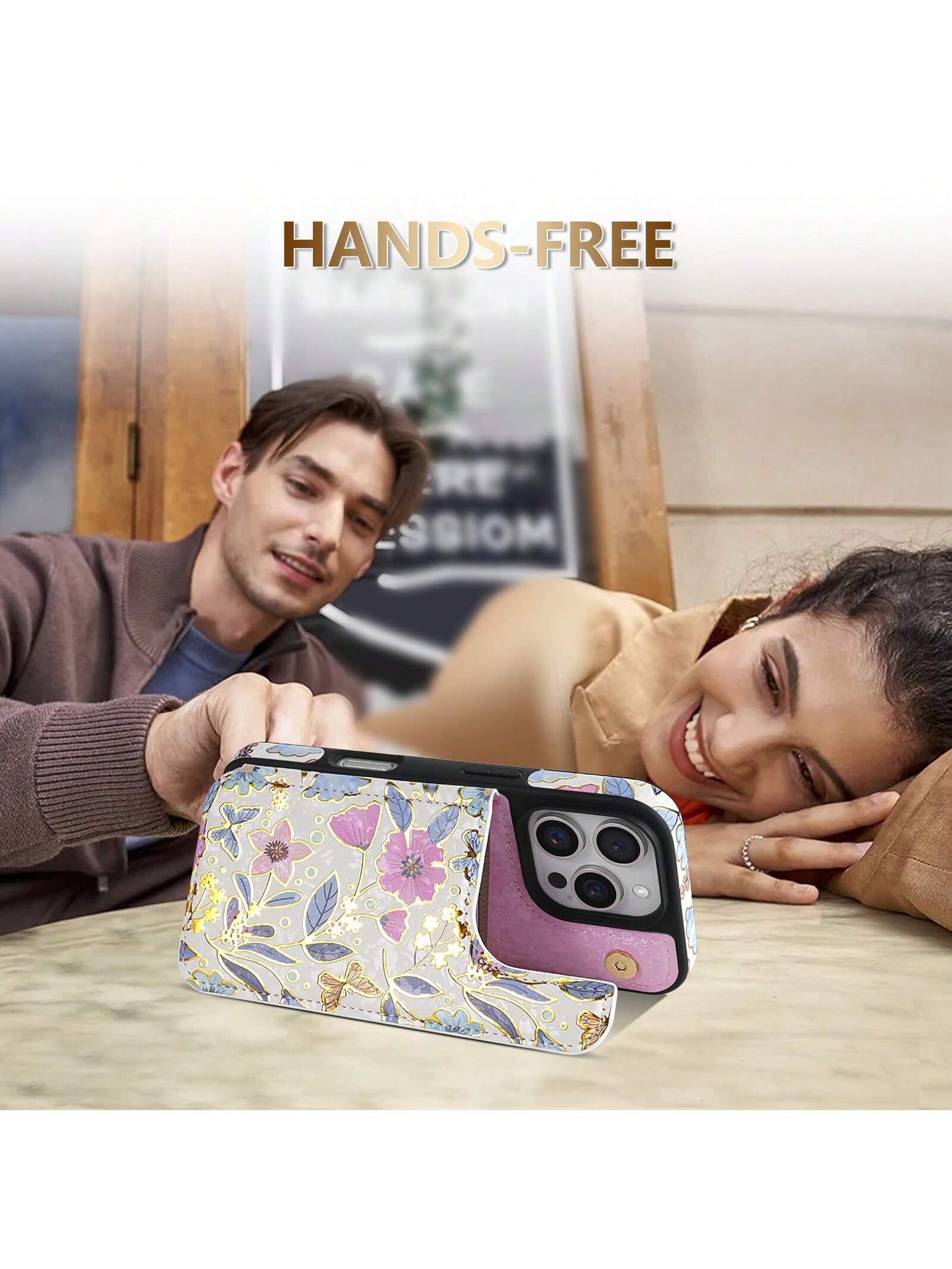Wallet Foil Printed Embossing Hot Stamped Floral Pattern Double Buckle RFID Blocking Anti Theft Brush With Card Slot Photo Frame Support Function Magnetism Flip PU Artificial Leather Case Compatible W