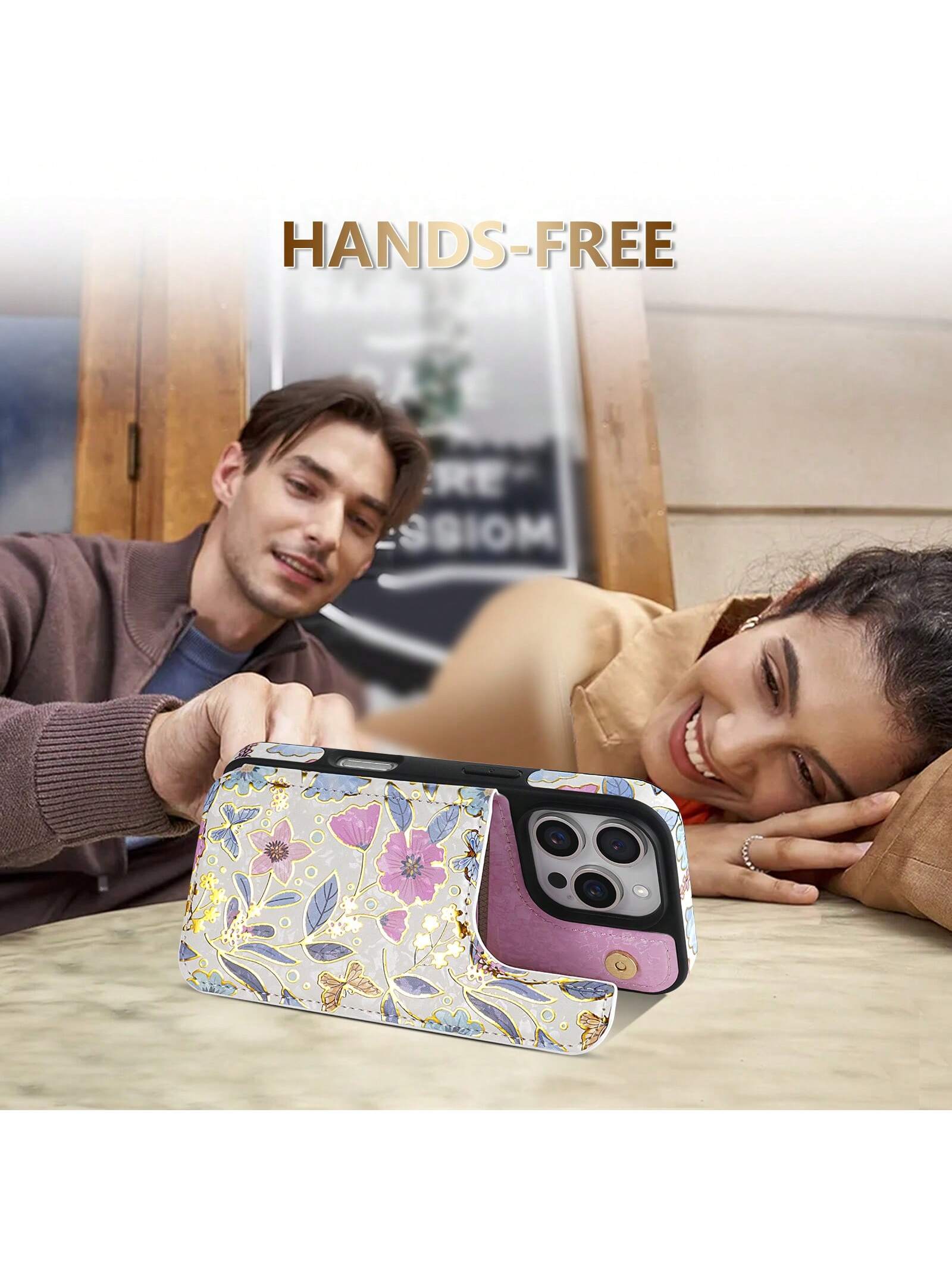 Wallet Foil Printed Embossing Hot Stamped Floral Pattern Double Buckle RFID Blocking Anti Theft Brush With Card Slot Photo Frame Support Function Magnetism Flip PU Artificial Leather Case Compatible W
