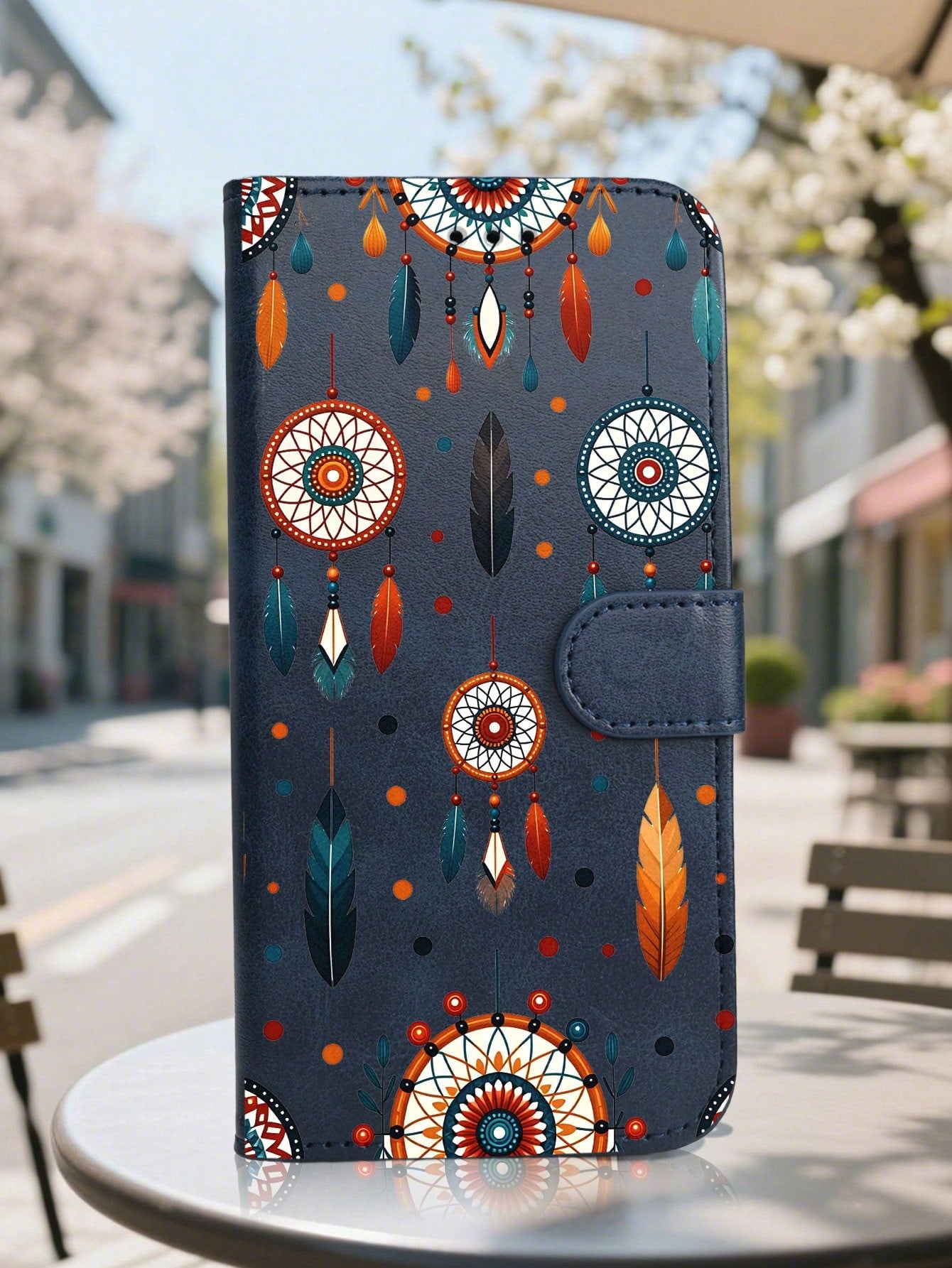 Wallet Phone Case,Folio Case Black Background Adorned With Colorful Dreamcatchers And Feathers In Bohemian Free-Spirit Style, Compatible With IPhone 17/16/15/14/13/12 Series (Pro Max/Plus), Handcrafte